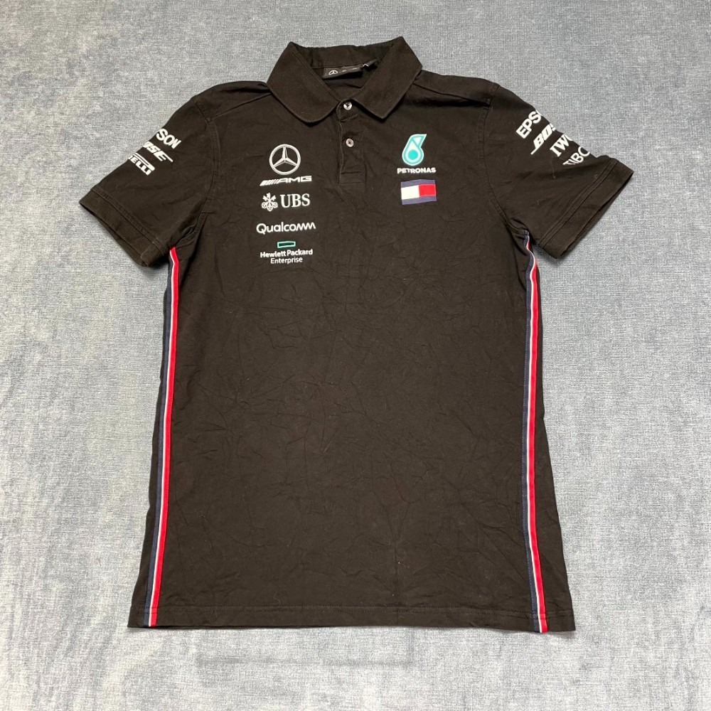 Tommy Hilfiger AMG Petronas Motorsport Polo Shirt Men L Black Graphic Sportswear